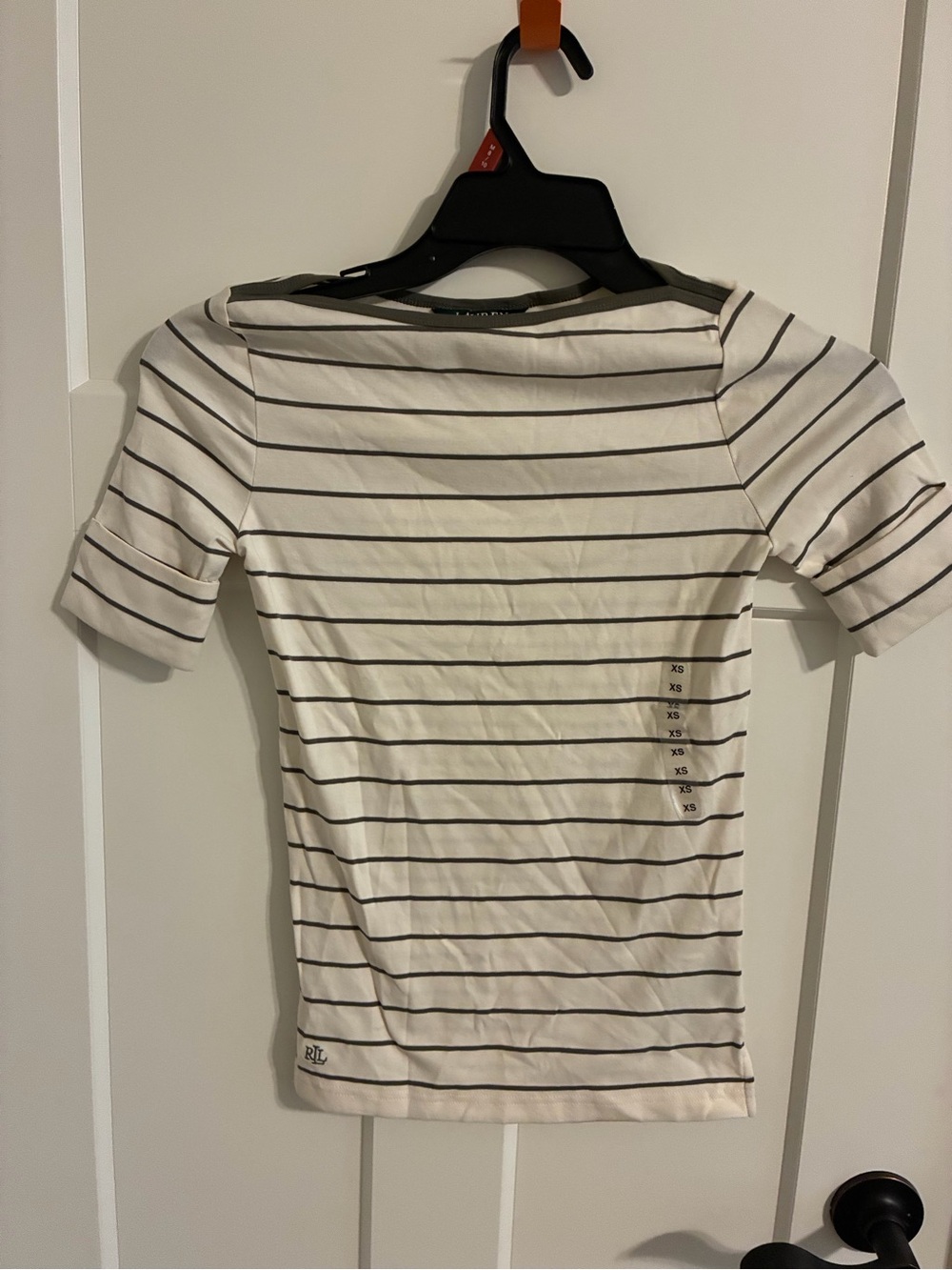 Lauren Ralph Lauren Cream Short Sleeve Tee with Green Stripes